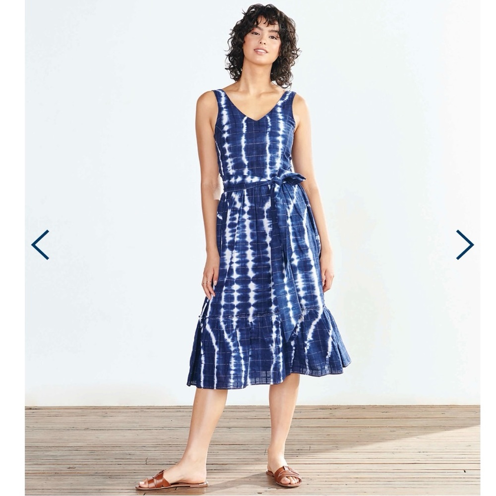 Hatley Sydney Midi-Dress Windowpane Navy/White Tie-Dye, Size Medium